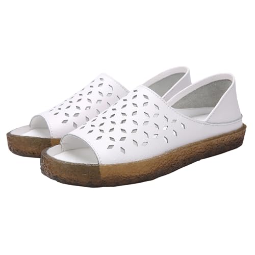 KKvoPiQ Lässige einfarbige Damen-Schuhe mit flachem Boden, Fischmaul, atmungsaktiv, modisch, Freizeitschuhe Elegante Schuhe Damen Mit Absatz Pumps (White, 35) von KKvoPiQ