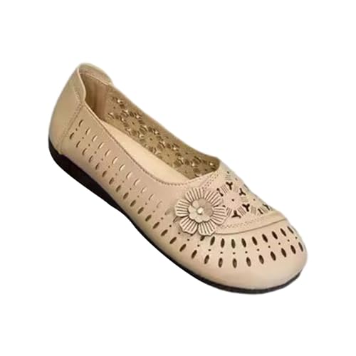 KKvoPiQ Schuhe Damen Knöchelhoch Sommermode Hohl Atmungsaktiv Flacher Absatz Weiche Sohle Freizeitschuhe Ausgefallene Schuhe Damen Stiefelette (Khaki, 35) von KKvoPiQ