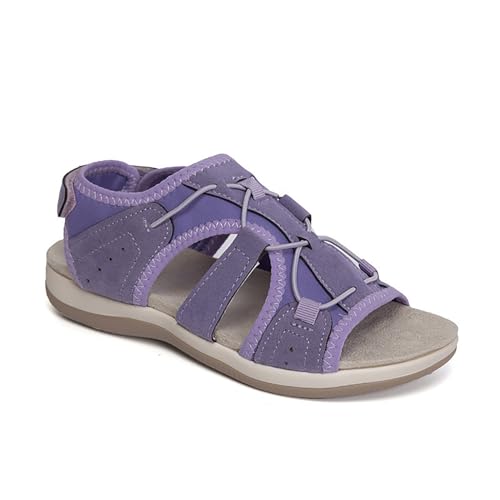 KKvoPiQ Sommer-Damen-Sandalen mit rundem Zehenbereich, atmungsaktiv, lässig, übergroß, Strandsandalen mit flachem Boden Damen Schuhe Pumps Keil Absatz 37 (Purple, 35) von KKvoPiQ