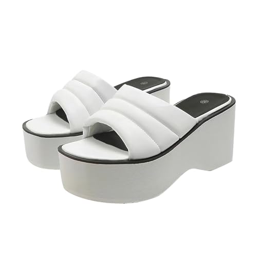 KKvoPiQ Sommer-Flip-Flops und Sandalen mit dicken Sohlen und schrägem Absatz für Damen Italienische Schuhe Damen Sandaletten (White, 35) von KKvoPiQ