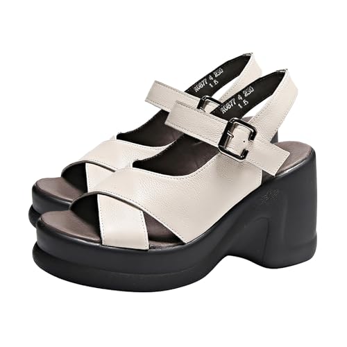 KKvoPiQ Sommer-Sandalen für Damen mit einfachem Slope-Absatz und dicker Sohle und hohem Absatz Schuhe Damen Court (White, 35) von KKvoPiQ