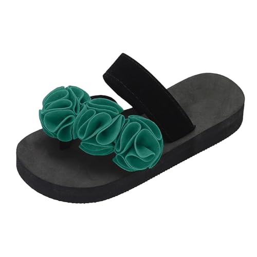 KKvoPiQ Sommer Wedges Flip Flops Damen rutschfeste Strandschuhe Handgemachte Blumenmode Schmetterling Flip Flops Schuhe Damen Elegant Silber (Green, 41) von KKvoPiQ