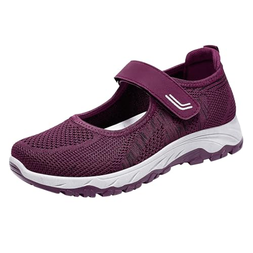 KKvoPiQ Weiche orthopädische Schuhe für Damen, atmungsaktiv, gewebt, zum Gehen, Slip-On-Schaumstoffschuhe, Fußgewölbeunterstützung, Hände, Slip-In-Sneaker Classic Schuhe Damen Rose (Purple, 36) von KKvoPiQ