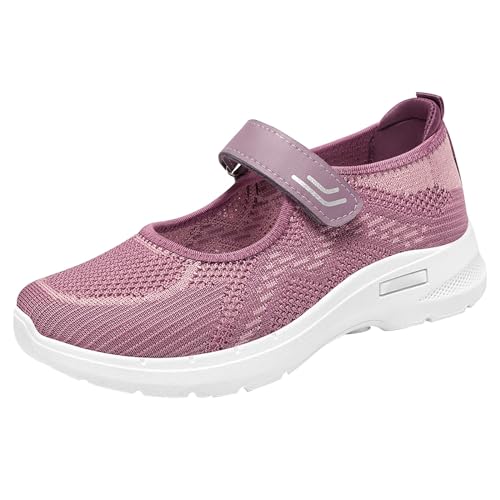 KKvoPiQ Weiche orthopädische Schuhe für Damen, atmungsaktiv, gewebt, zum Gehen, Slip-On-Schaumstoffschuhe, Fußgewölbeunterstützung, Hände, Slip-In-Sneaker Damen Sommer Schuhe 39 (Purple, 36) von KKvoPiQ