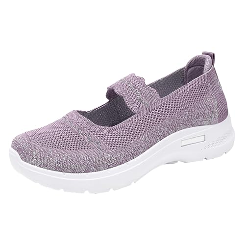 KKvoPiQ Weiche orthopädische Schuhe für Damen, atmungsaktiv, gewebt, zum Gehen, Slip-On-Schaumstoffschuhe, Fußgewölbeunterstützung, Hände, Slip-In-Sneaker Schuhe 39 Damen Schwarz (Purple, 36) von KKvoPiQ