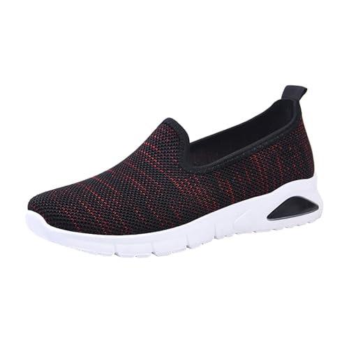 KKvoPiQ Weiche orthopädische Schuhe für Damen, atmungsaktiv, gewebt, zum Gehen, Slip-On-Schaumstoffschuhe, Fußgewölbeunterstützung, Hände, Slip-In-Sneaker Schuhe Damen Classic (Red, 36) von KKvoPiQ