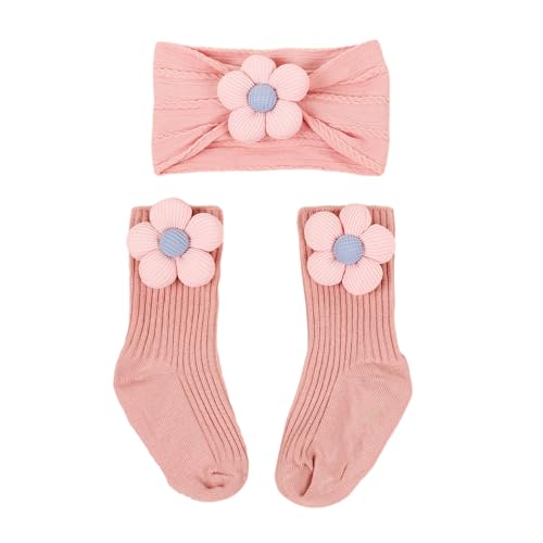 Blumen Stirnband Und Socken Set Für Babys Unisex Jungen Und Mädchen Süßer Kopfschmuck Gestrickte Babysocken Duschgeschenk Zubehör Elastisches Und Rutschfestes Baby Haarband von KLOVA