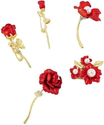 5 Stück Mode Perle Rose Blume Brosche Frauen Sicherheit Pins rote Rose Corsage Corsage Set Brosche Dekoration Floral Flip Flop Pins für Frauen Party Bankett Hochzeit Zubehör Schmuck Geschenke von KLUFO