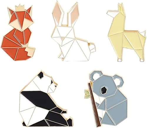 5 Stück Niedlich Emaille Anstecknadel Set Cartoon Geometrisch Origami Tier Brosche Dekoration Fuchs Bär Panda Kaninchen Anstecknadel Kleidung Tasche Schmuck Zubehör von KLUFO