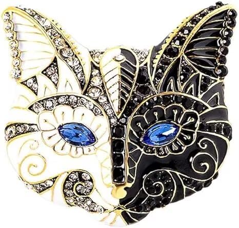 Crystal Katze Kopf Brosche Cartoon Strass Tier Anstecknadel schwarz und weiß Katze Maske Brosche Abzeichen Anstecknadel dekorative Brosche Pin Pin Damen von KLUFO