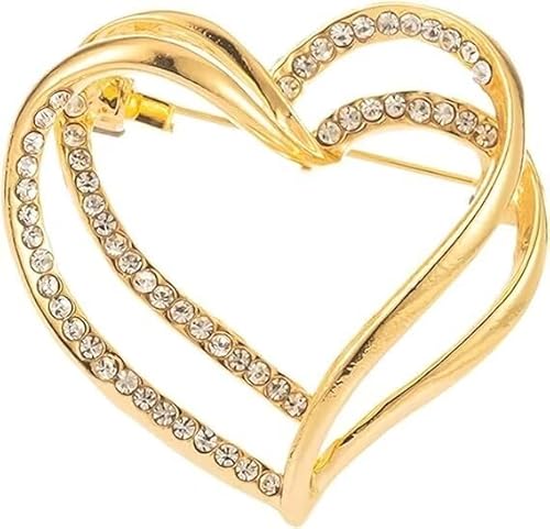 Damen-Brosche, Diamant-Brosche, Mode Gold Liebe Herz Brosche Pin, Schmuck, Frauen Mädchen Geschenke von KLUFO