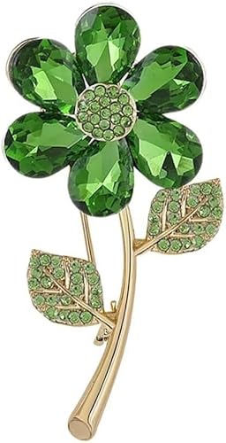 KLUFO Damen Strass Brosche, grüne Blume Brosche, kreative Brosche, Mode Kristall Kleidung Zubehör, Frauen Mädchen Schmuck Geschenke von KLUFO