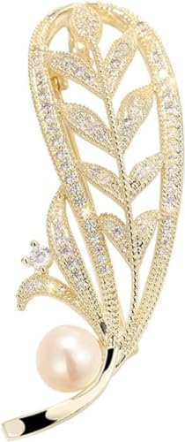 Feder Perle Brosche Pin Pin Elegant Gold Kristall Blatt Revers Pin Vintage Anzug Kragen Pin Dekoration Frauen Mädchen Schmuck von KLUFO
