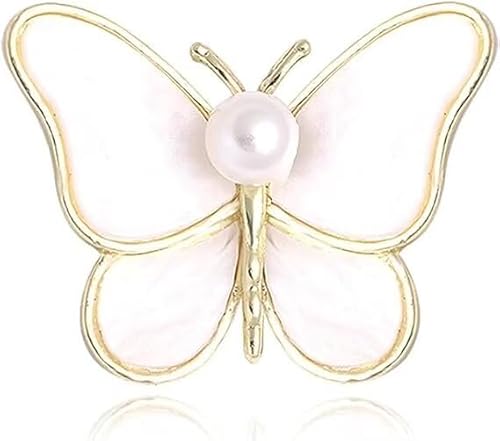 Perle Schmetterling Brosche Süße Schmetterling Emaille Brosche Weiße Perle Schmetterling Insekt Anstecknadel Hochzeit Korsage Brosche Schmuck für Frauen und Mädchen von KLUFO