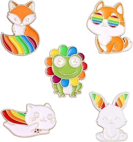 Satz von 5 Fuchs Kaninchen Frosch Katze Brosche Pin Jacke Revers Abzeichen Kleidung Tasche Zubehör Frauen Männer Frauen Mädchen Jungen von KLUFO