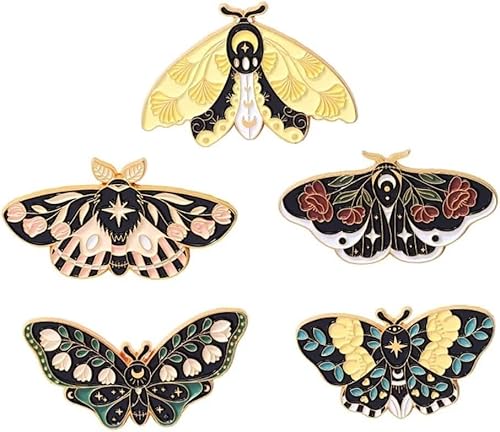 Set von 5 emaillierten Pins Schmetterling Motte Rucksack Pin Jacke Kleidung Insekt Mädchen Rucksack Pin Cool Revers Pin Steampunk Abzeichen Damen kleine Pins von KLUFO