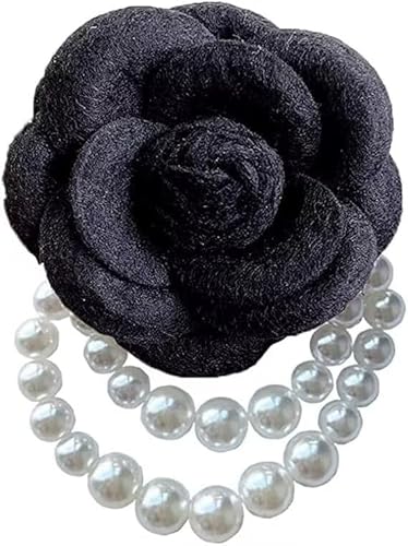 Wolle Kamelie Blume Perle Quaste Brosche Stoff Blume Brosche Hochzeit Party Klassisch Prom Damen Abendessen Damen Elegant Revers Pin Kleid Set Zeremonie Kleidung Zubehör von KLUFO