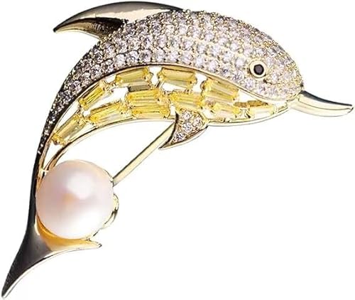 Women's Crystal Dolphin Brosche Pin,18K Gold plattiert Zirkonia Perle Frauen Brosche Schmuck von KLUFO