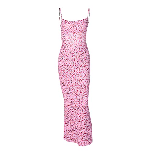 Rückenfreies Maxikleid für Damen, sexy, ärmellos, Cocktailkleid, figurbetont, Spaghettiträger, langes Partykleid, Blume/Pink, Mittel von KMBANGI