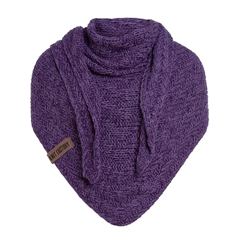 KNIT FACTORY - Dreiecksschal Sally - Damen Strickschal mit Wolle - Grob gestrickten Schal - Hochwertige Qualität - XXL Schal - 220x85 cm - Purple/Violett von KNIT FACTORY