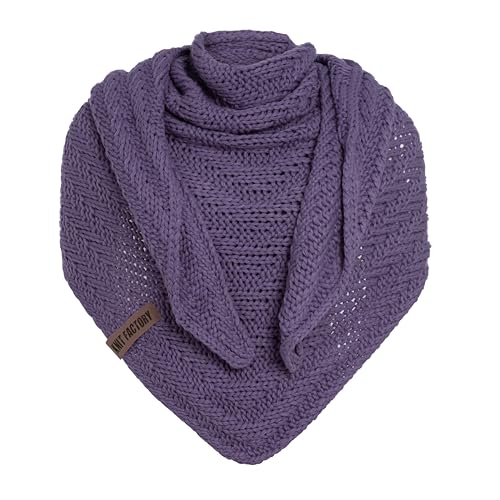 KNIT FACTORY - Dreiecksschal Sally - Damen Strickschal mit Wolle - Grob gestrickten Schal - Hochwertige Qualität - XXL Schal - 220x85 cm - Violett von KNIT FACTORY