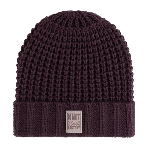 KNIT FACTORY - Robin Mütze - Strickmütze für Damen und Herren - Beanie - Wintermütze mit Wolle - Robusten Look - Hochwertige Qualität - Aubergine von KNIT FACTORY