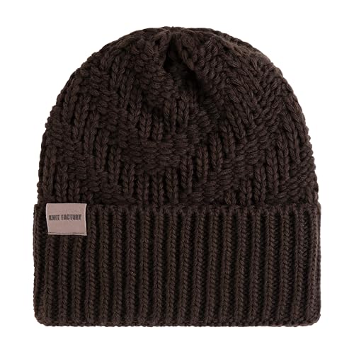 KNIT FACTORY - Sally Mütze - Strickmütze für Damen und Herren - Beanie - Wintermütze mit Wolle - Robusten Look - Hochwertige Qualität - Dunkelbraun von KNIT FACTORY