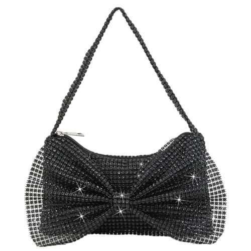 KOBONA Einfarbige Strass-elegante Umhängetasche für Damen, modische Schleife, Handtasche mit Reißverschluss für Dinner-Party, Hochzeit von KOBONA