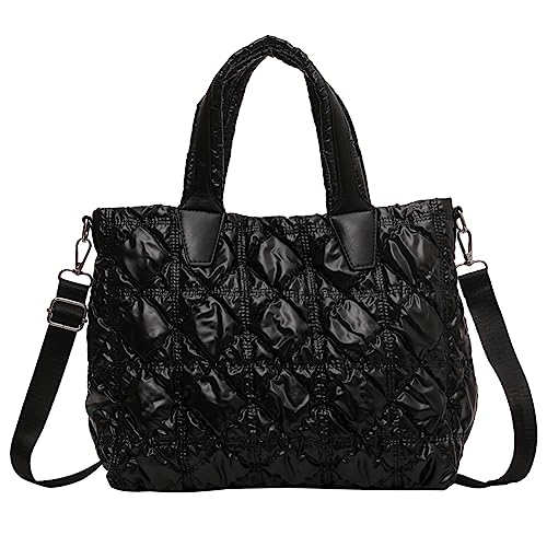 KOBONA Gesteppte Tragetasche für Damen,Fluffy Crossbody Tasche Gesteppte Tote Handtaschen für Frauen, Einfarbig Schultertasche Handtasche Casual Reisen Arbeit Einkaufen von KOBONA