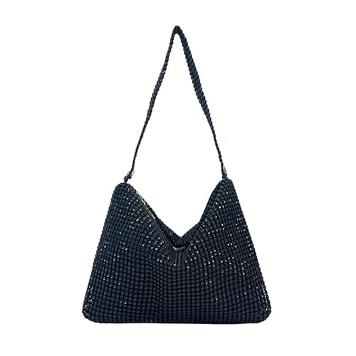 KOBONA Glitzernde modische Schulterhandtasche mit Reißverschluss, Damen-Damenmode, stilvolle Abendtasche, mit Strass verziert, Party-Cocktail-Hochzeitstasche, große Kapazität, Unterarmtasche von KOBONA