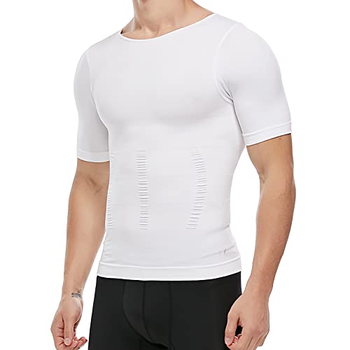 Herren Kompressionsshirt Unterhemd Schlankheits Tank Top Workout Weste Bauchweg Bauchweg Slim Body Shaper - Weiß - US XL (Etikettengröße XXL) von KOCLES