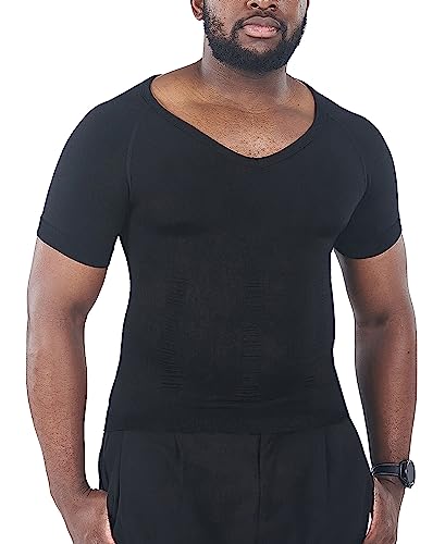 KOCLES Gynäkomastie Kompressionsshirts für Herren, Shapewear Slimming Body Shaper Unterhemd, V-Ausschnitt Baselayer T-Shirt Workout, V-Ausschnitt, Schwarz, XX-Large von KOCLES