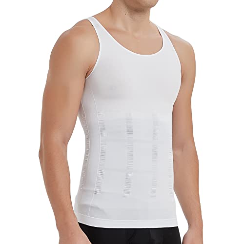 KOCLES Herren-Kompressionsshirt, figurformend, Tanktop, Bauchmuskeln, schmale Unterhemden, Weiß, Mittel von KOCLES
