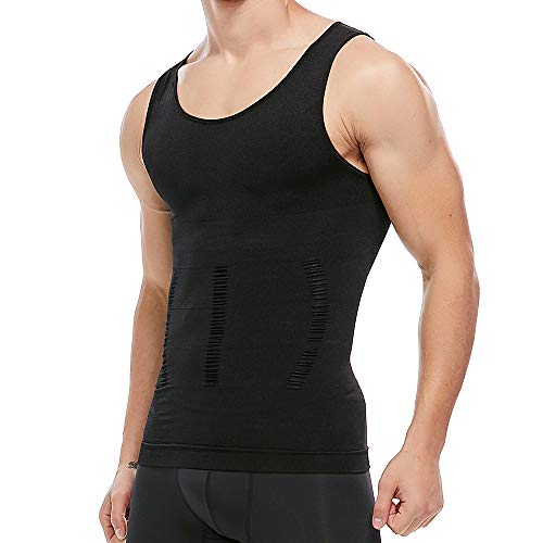 KOCLES Herren Sportliches Kompressionsshirt, figurformend, Tanktop, Bauchmuskeln, schlankes Unterhemd - Schwarz - X-Groß von KOCLES