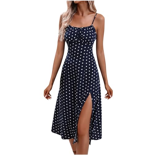 KOG Amazon Basics Sommerkleider Sommerkleid Damen Casual Kleid Einfarbig Teenager Sommer Kleidung Blusen Kleider Leicht Teenager Umstandsmode Kleid Baumwolle Brautmutterkleider Prime Blau XXL von KOG