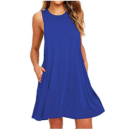 KOG Amazon Gutschein Sommerkleider Damen Sommerkleid Sommer Einfarbige Frauen Basic Strandkleid Grosse Grössen Umstandskleidung Tunika Kleid Baumwolle Abendkleid Hochzeit Sale Damen Blau S von KOG