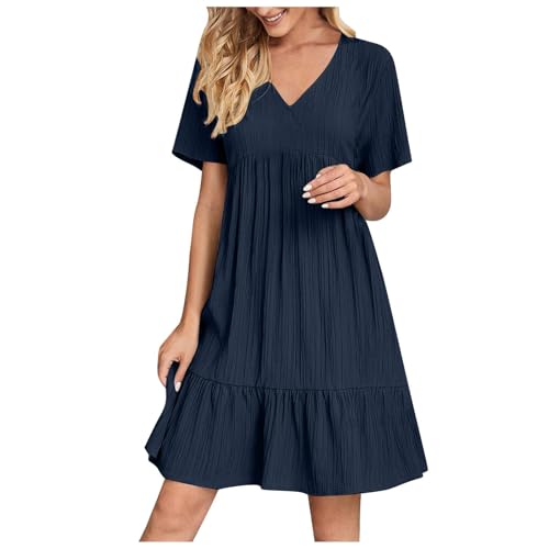 KOG Damen Sommerkleider Sommerkleid Mode Blusenkleid Einfarbige Teenager Tunika Oberteil Angebote Boho-Kleid Knielang Frau Sommerkleidung Festkleider Baumwolle Hochzeitsgast Kleid Sale Marine 3XL KOG Damen Sommerkleider Sommerkleid Mode Blusenkleid Einfarbige Teenager Tunika Oberteil Angebote Boho-Kleid Knielang Frau Sommerkleidung Festkleider Baumwolle Hochzeitsgast Kleid Sale Marine 3XL von KOG