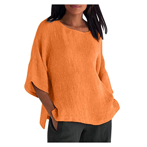 KOG Gutschein Amazon - Damen T-Shirt Casual Einfarbige Tunika Sommer Kurzarm Longshirt Frauen T-Shirts Fashion Grafik Bluse Frau Rundhals Oversized Tshirts Amazon Essentials Damen Orange XL von KOG