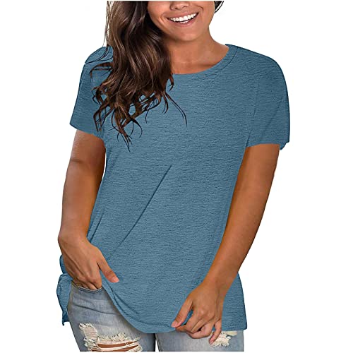 KOG Meine Bestellungen Anzeigen Damen T-Shirts Mode Einfarbige Shirts Elegante Baumwolle Bekleidung Teenager Mädchen Tshirt Retro Frauen Rundhals Fashion Tops Amazon Basics Dunkelblau 3XL von KOG