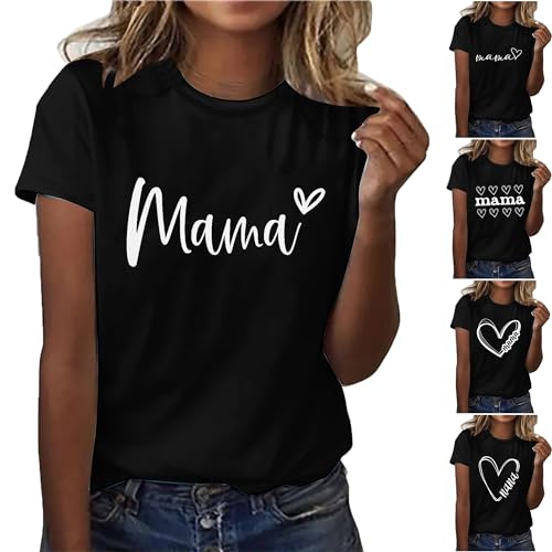 KOG Meine Bestellungen Anzeigen Damen T-Shirts Mode Mama Print Bluse Basic Baumwolle Oberteile Mama Retro Tshirt Frau Rundhals Elegant Hemd Outlet Angebote Schwarz XXL von KOG