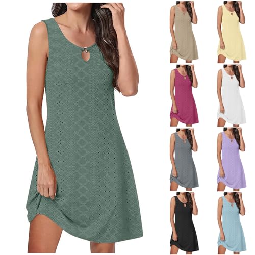 KOG Outlet Amazon Sommerkleid Damen Sommerkleider Sommer Hemdkleid Einfarbig Casual Kleid Lang Frauen Strandkleider Blusenkleid Baumwolle Abendkleid Hochzeit Gutschein Amazon Grün S von KOG