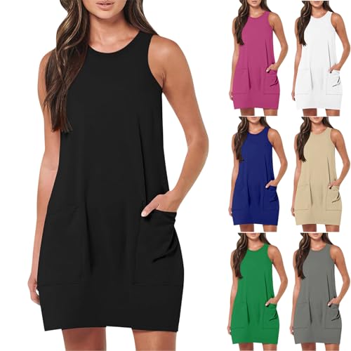 KOG Outlet Angebote Sommerkleider Sommerkleid Damen Mode Tshirt Kleid Einfarbige Frauen Vintage Sommerkleider Basic Umstandsmode Kleid Baumwolle Brautjungfernkleider Sale Angebote Schwarz XL von KOG