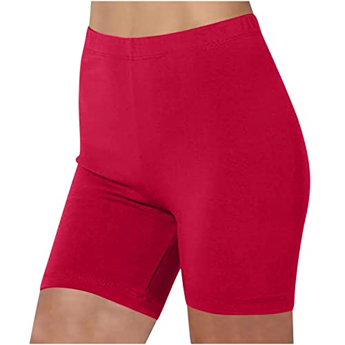 KOG Sale Damen Damen Shorts Kurze Leggings High Waist Baumwolle Sommer Hosen Radlerhose Kurze Sporthose Blickdicht Sportshorts Trainingshose Gym Shorts Yoga Shorts Unterhosen Gutschein Rot XL von KOG