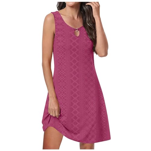 KOG Sale Damen Sommerkleider Sommerkleid Damen Sommer Kleider Einfarbige Leichte Freizeitkleid Knielang Hemdkleid Umstandskleid Baumwolle Abendkleid Hochzeit Blitzangebote des Tages Heißes Rosa XXL von KOG