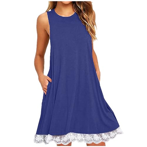 KOG Warehouse Deal Damen Sommerkleider Sommerkleid Casual Basic Shirtkleid Einfarbige Frau Mode Kleider Langes Frau Strandkleid Tshirt Kleid Baumwolle Brautjungfernkleider Sale Damen Blau XXL von KOG