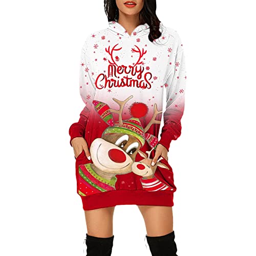 KOG Damen Langarm Minikleid Weihnachtskleider Blusenkleid Abendkleid Kleid Frauen Boho Christmas Dresses Mädchen Rot Festival Große Größe, 027 Rot KOG Damen Langarm Minikleid Weihnachtskleider Blusenkleid Abendkleid Kleid Frauen Boho Christmas Dresses Mädchen Rot Festival Große Größe, 027 Rot von KOG