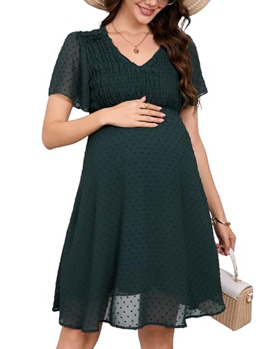 KOJOOIN Damen Umstandskleid Kurzarm V-Ausschnitt Stillkleid Sommer Elegant Swiss Dot Schwangerschaftskleid Schwangere Kleid Dunkelgrün XXL KOJOOIN Damen Umstandskleid Kurzarm V-Ausschnitt Stillkleid Sommer Elegant Swiss Dot Schwangerschaftskleid Schwangere Kleid Dunkelgrün XXL von KOJOOIN