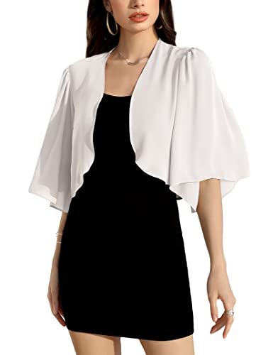 KOJOOIN Frauen Achselzucken Chiffon Kurzarm Front öffnen Bolero Strickjacke Oberbekleidung Schal Abend Hochzeit Kap Hemd Tops von KOJOOIN