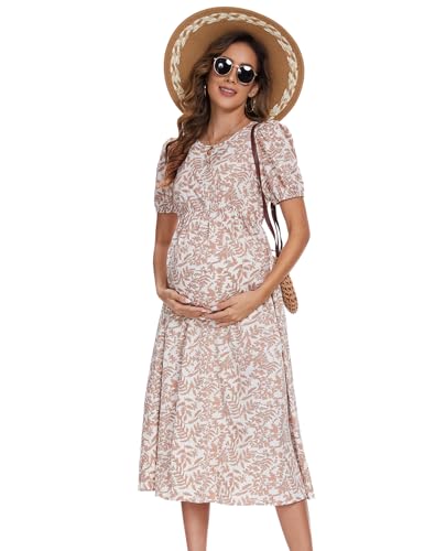 KOJOOIN Umstandskleid Damen Sommer Schwangerschafts Kleid Kurzarm Casual Lange Schwangerschaftskleid mit Rundhalsausschnitt Knopfdekoration Khaki S KOJOOIN Umstandskleid Damen Sommer Schwangerschafts Kleid Kurzarm Casual Lange Schwangerschaftskleid mit Rundhalsausschnitt Knopfdekoration Khaki S von KOJOOIN