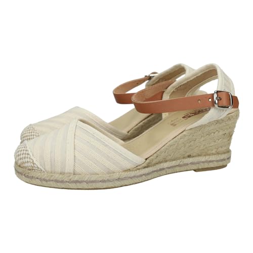 KOKIS 05811P Espadrilles für Mädchen, ecru mit gestreiftem Design, Keilabsatz und geschlossener Zehenpartie, hergestellt in Spanien für Damen, ekrü, 36 EU von KOKI'S